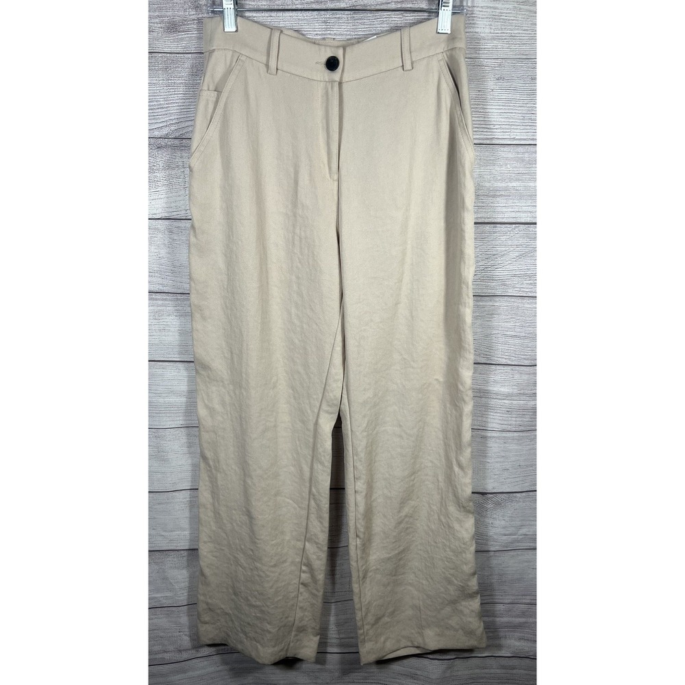 H&M Straight Leg Trouser Pants Womens 6 Beige Pockets Neutral Business Casual